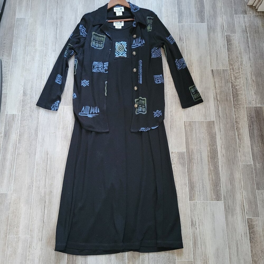 Vintage Copa Cabana Sleeveless Maxi Dress, M w/ Long Sleeve Button Shirt EUC